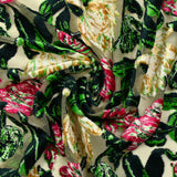 Velvet jersey fuchsia flowers and gold burnout background