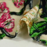 Velvet jersey fuchsia flowers and gold burnout background