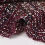 Tweed de laine mélangée Capucine ligne marine et noire fond lie de vin