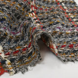 Tweed de laine mélangée Célestine ligne écrue et rouge fond gris