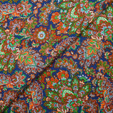 Crêpe viscose imprimé cachemire en fleurs fond bleu roi