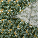 Viscose imprimée éventail ocre et vert