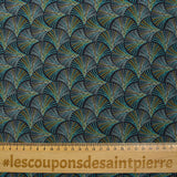 Viscose imprimée paon en pointillés bleu et jaune fond noir