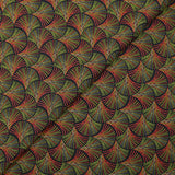Peacock printed viscose in red, yellow and green dotted black background