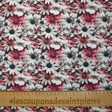 Viscose imprimée fleurs réalistes rose, gris et blanc
