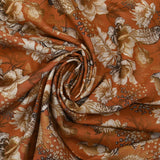 Viscose imprimée chrysanthèmes fond orange brûlé