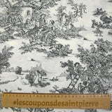 Viscose imprimée toile de Jouy noir fond blanc cassé