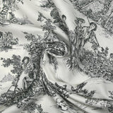 Viscose imprimée toile de Jouy noir fond blanc cassé