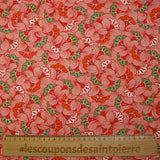 Viscose imprimée fleurs de mariage rouge fond pêche