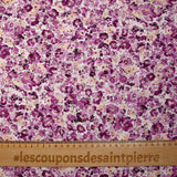 Viscose imprimée bruyères violet et beige fond blanc