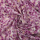 Viscose imprimée bruyères violet et beige fond blanc