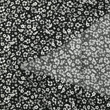Viscose imprimée myriade de fleurs gris et blanc fond noir