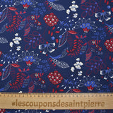 Viscose imprimée fleurs du Rajasthan rouge fond marine