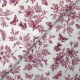 Viscose imprimée fleurs et papillons violet fond blanc