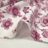 Viscose imprimée fleurs et papillons violet fond blanc