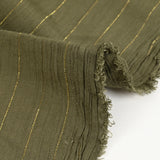 Crépon viscose rayé lurex doré fond kaki
