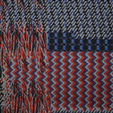 Mosaico de poliviscosa de malla Milano de antaño fondo azul y rojo negro
