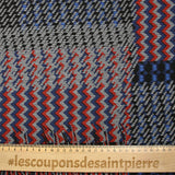 Mosaico de poliviscosa de malla Milano de antaño fondo azul y rojo negro