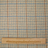 Drap de laine mélangée pied-de-poule bleu et gris fond écru