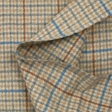 Drap de laine mélangée pied-de-poule bleu et gris fond écru