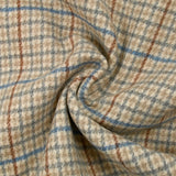 Drap de laine mélangée pied-de-poule bleu et gris fond écru