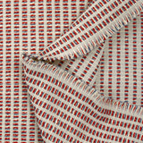 Jacquard de polycoton Lurex rayé bleu et rouge fond blanc cassé