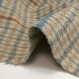 Drap de laine mélangée pied-de-poule bleu et gris fond écru