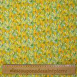 Lin viscose imprimé taches de peinture vert et jaune fond blanc