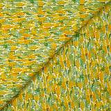 Lin viscose imprimé taches de peinture vert et jaune fond blanc