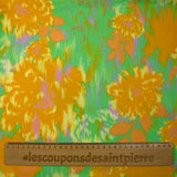 Viscose satin printed mustard floral mist green background