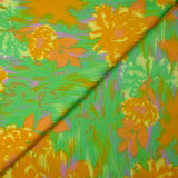 Viscose satin printed mustard floral mist green background