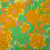 Viscose satin printed mustard floral mist green background