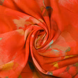 Viscose imprimée artistique fond rouge corail