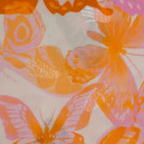 Viscose printed jacquard butterflies lilac and orange white background