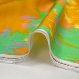 Viscose satin printed mustard floral mist green background