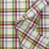 Coton tissé-teint Rowan magenta et vert pomme fond blanc