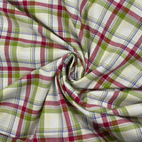 Coton tissé-teint Rowan magenta et vert pomme fond blanc