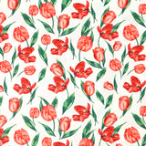 Coton imprimé tulipe rouge fond blanc