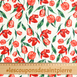 Coton imprimé tulipe rouge fond blanc