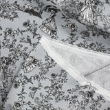 Toile de algodón estampado de Jouy Maël negro fondo gris azulado