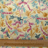 Satin de soie et viscose imprimé oiseaux fond jaune beurre