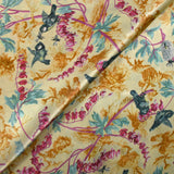 Satin de soie et viscose imprimé oiseaux fond jaune beurre