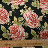 Satin de soie et viscose imprimé rayé bouquet de roses fond noir