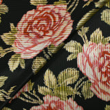 Satin de soie et viscose imprimé rayé bouquet de roses fond noir