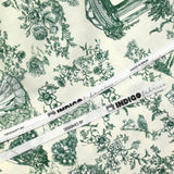 Cotton printed toile de Jouy Maël green ecru background