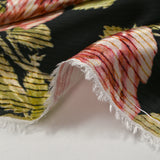 Satin de soie et viscose imprimé rayé bouquet de roses fond noir