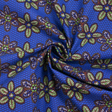 Coton imprimé ethnique Holten marron fond bleu roi