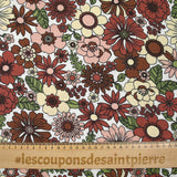 Gasa doble estampada flores de otoño fondo blanco