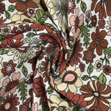 Gasa doble estampada flores de otoño fondo blanco