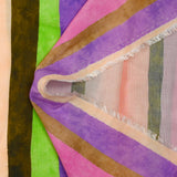 Lyocell imprimé rayures colorées violet, marron et rose